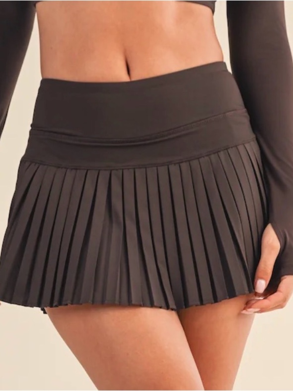 Women's Black Pleated Mini Skirt with Wide Waistband
